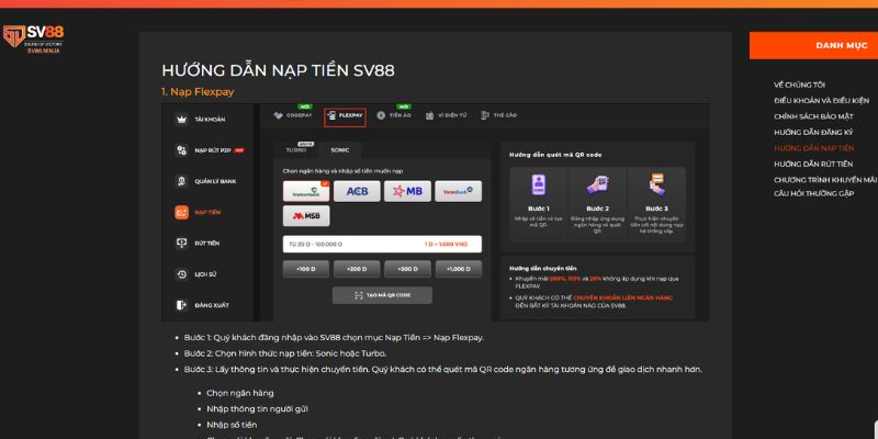 Trang chủ 12 Hướng dẫn nạp và rút tiền tại SV88