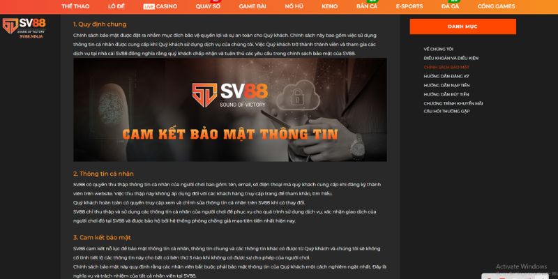 Trang chủ 14 Mức độ uy tín và bảo mật tại SV88